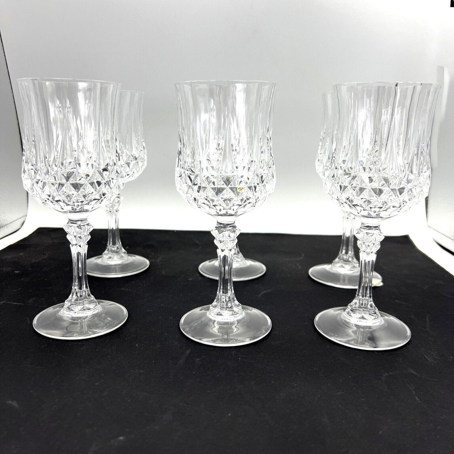 Set di 6 bicchieri a calice in cristallo anni 70 vintage per vino acqua vetro Categoria Vetri e Cristalli