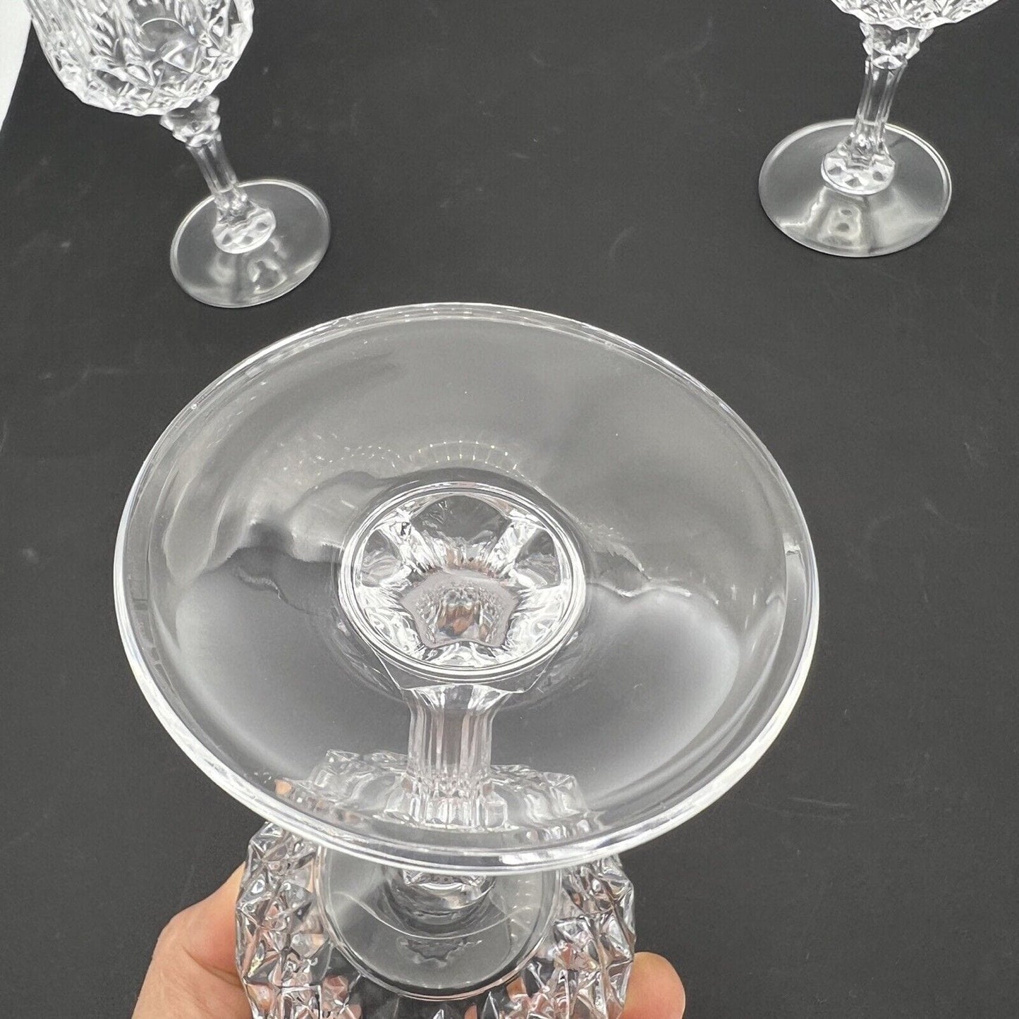 Set di 6 bicchieri a calice in cristallo anni 70 vintage per vino acqua vetro Categoria Vetri e Cristalli