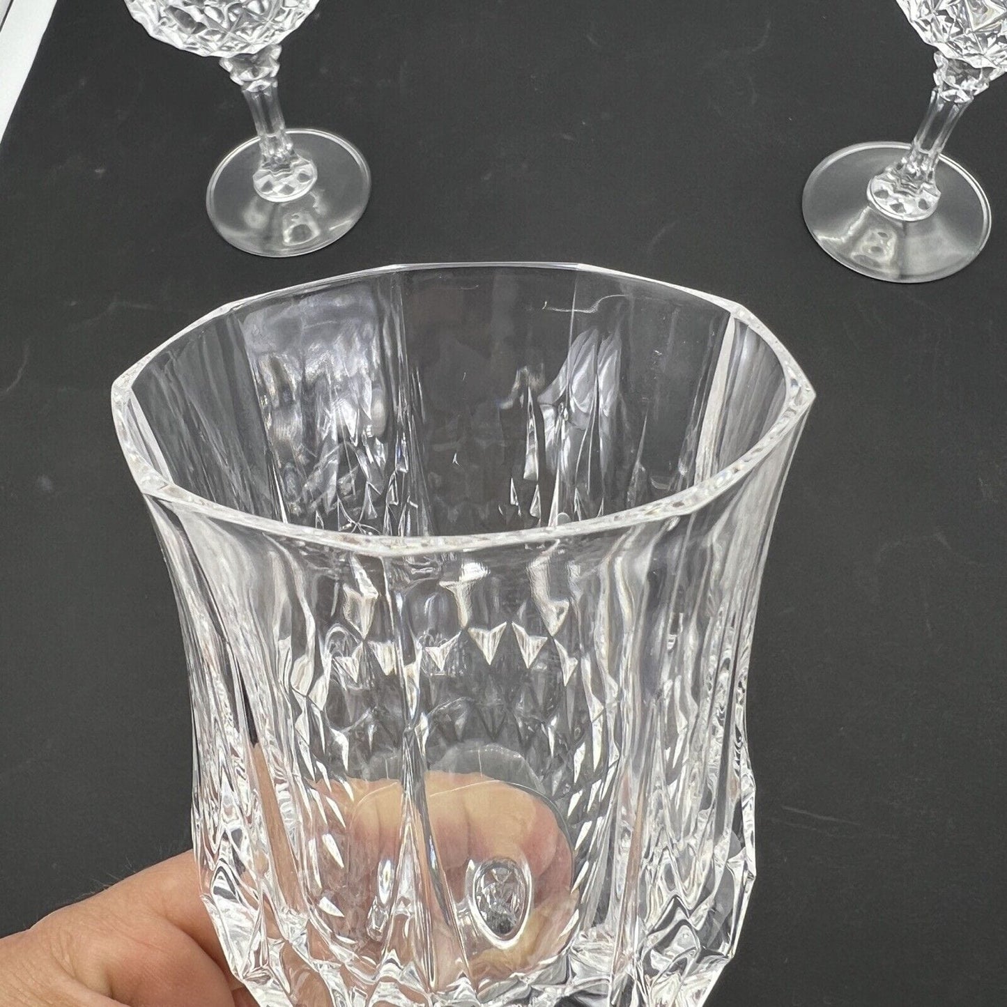 Set di 6 bicchieri a calice in cristallo anni 70 vintage per vino acqua vetro Categoria Vetri e Cristalli