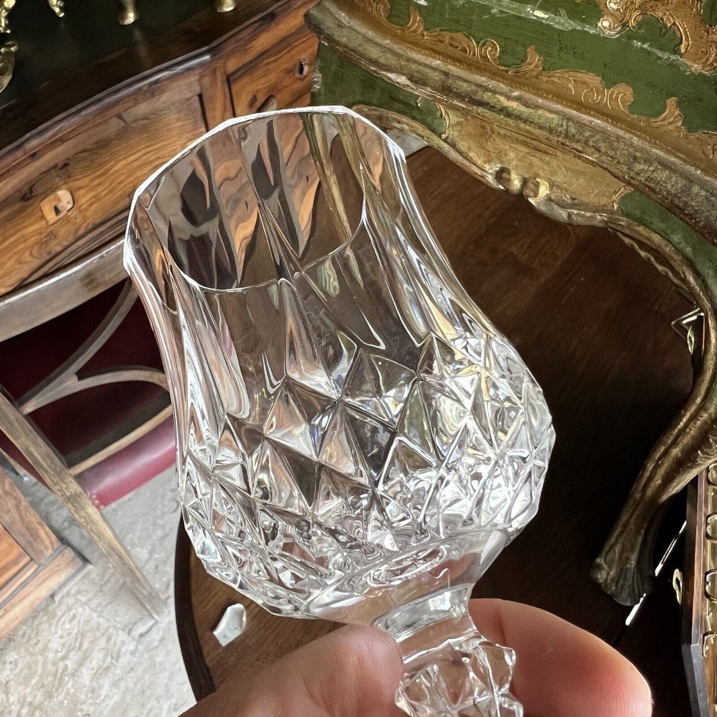 Set di 6 bicchieri a calice in cristallo anni 70 vintage per vino acqua vetro Categoria Vetri e Cristalli