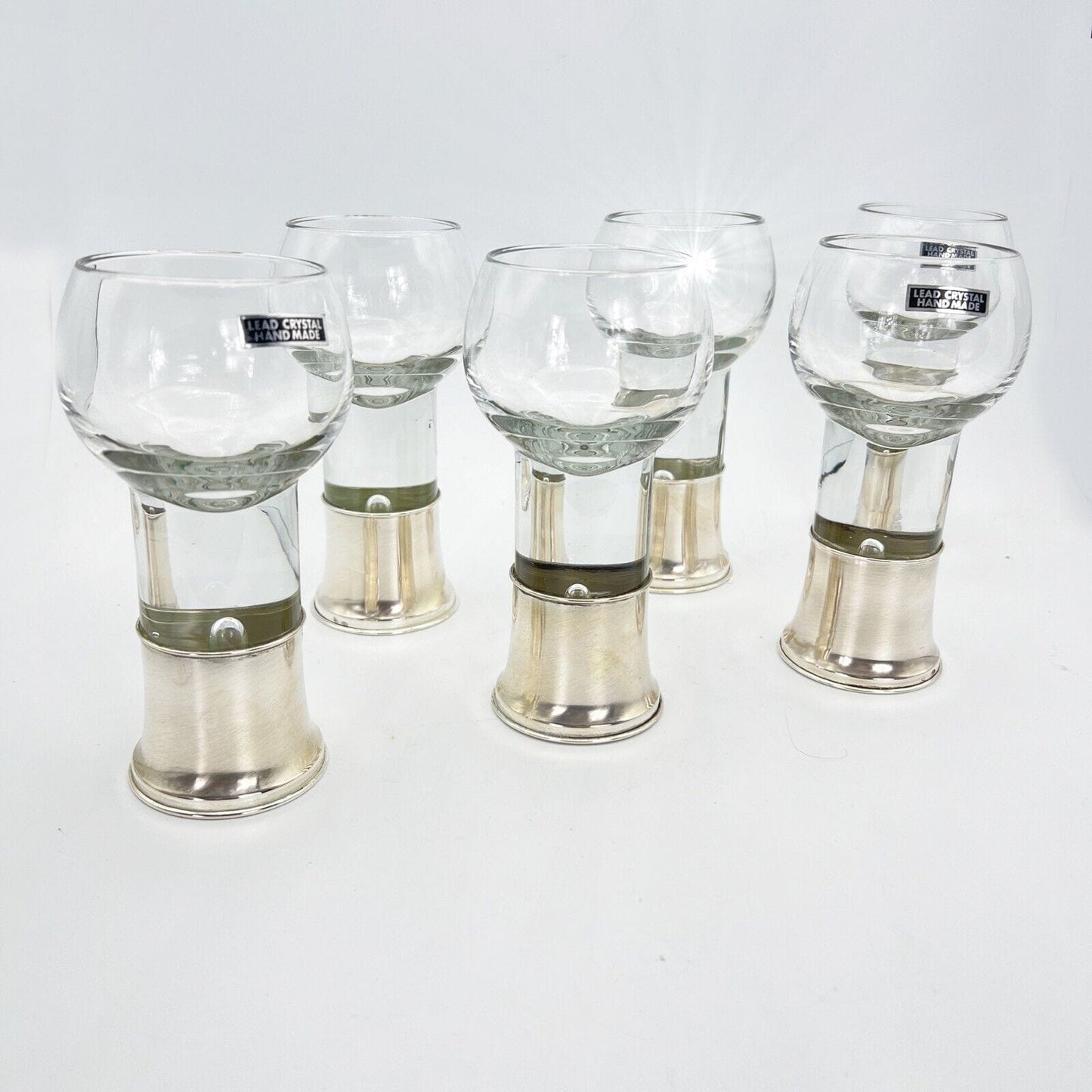 Set di 6 bicchieri da cognac brandy whisky in cristallo e argento 800 anni 50 60 Categoria Vetri e Cristalli
