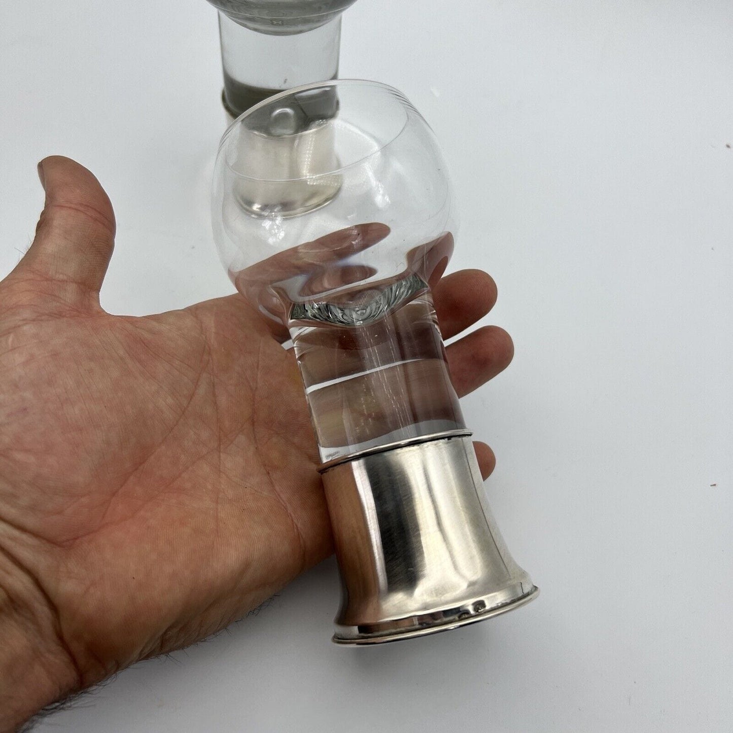 Set di 6 bicchieri da cognac brandy whisky in cristallo e argento 800 anni 50 60 Categoria Vetri e Cristalli