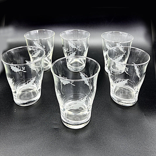 Set di 6 bicchieri in vetro serigrafato anni 60 70 vintage per vino acqua vetro Categoria Vetri e Cristalli