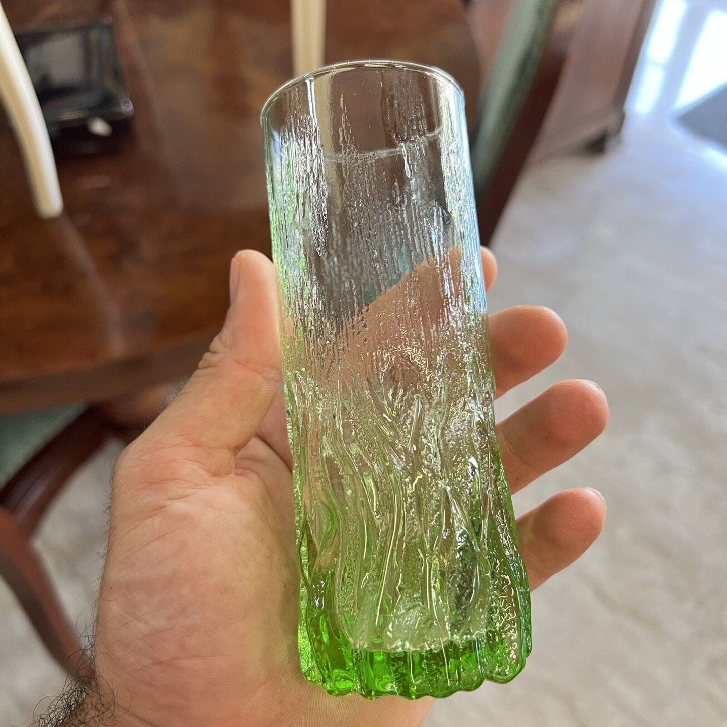 Set di Bicchieri Alti vintage anni 70 in vetro Verde da per Bibita Cocktail Categoria Vetri e Cristalli