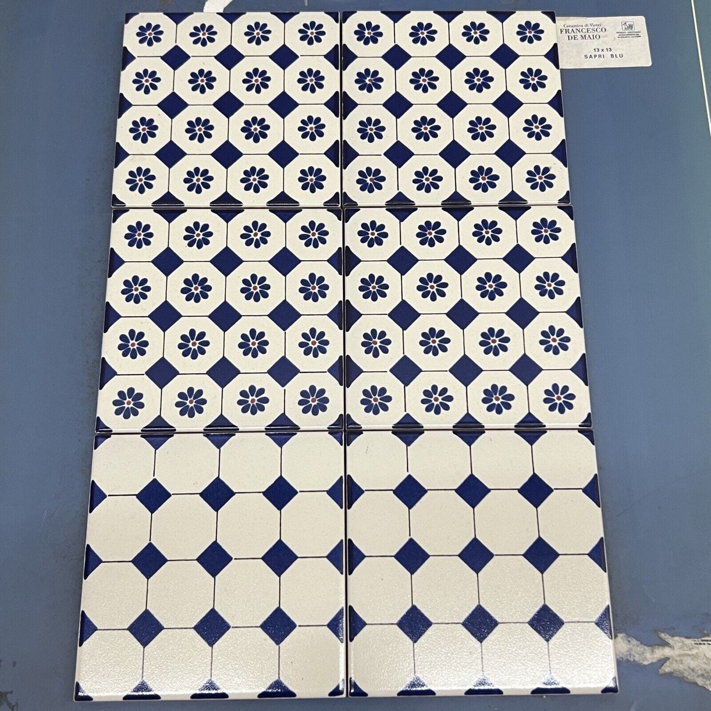 Set di piastrelle vintage in gres di vietri De Maio 13 x 13 Bianca Blu Fiori Categoria Mattonelle