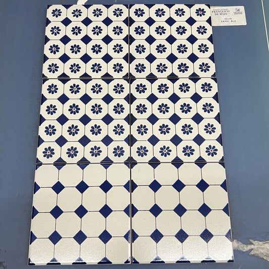Set di piastrelle vintage in gres di vietri De Maio 13 x 13 Bianca Blu Fiori Categoria  Mattonelle
