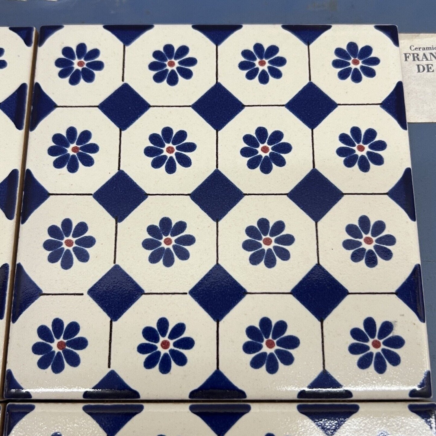 Set di piastrelle vintage in gres di vietri De Maio 13 x 13 Bianca Blu Fiori Categoria Mattonelle