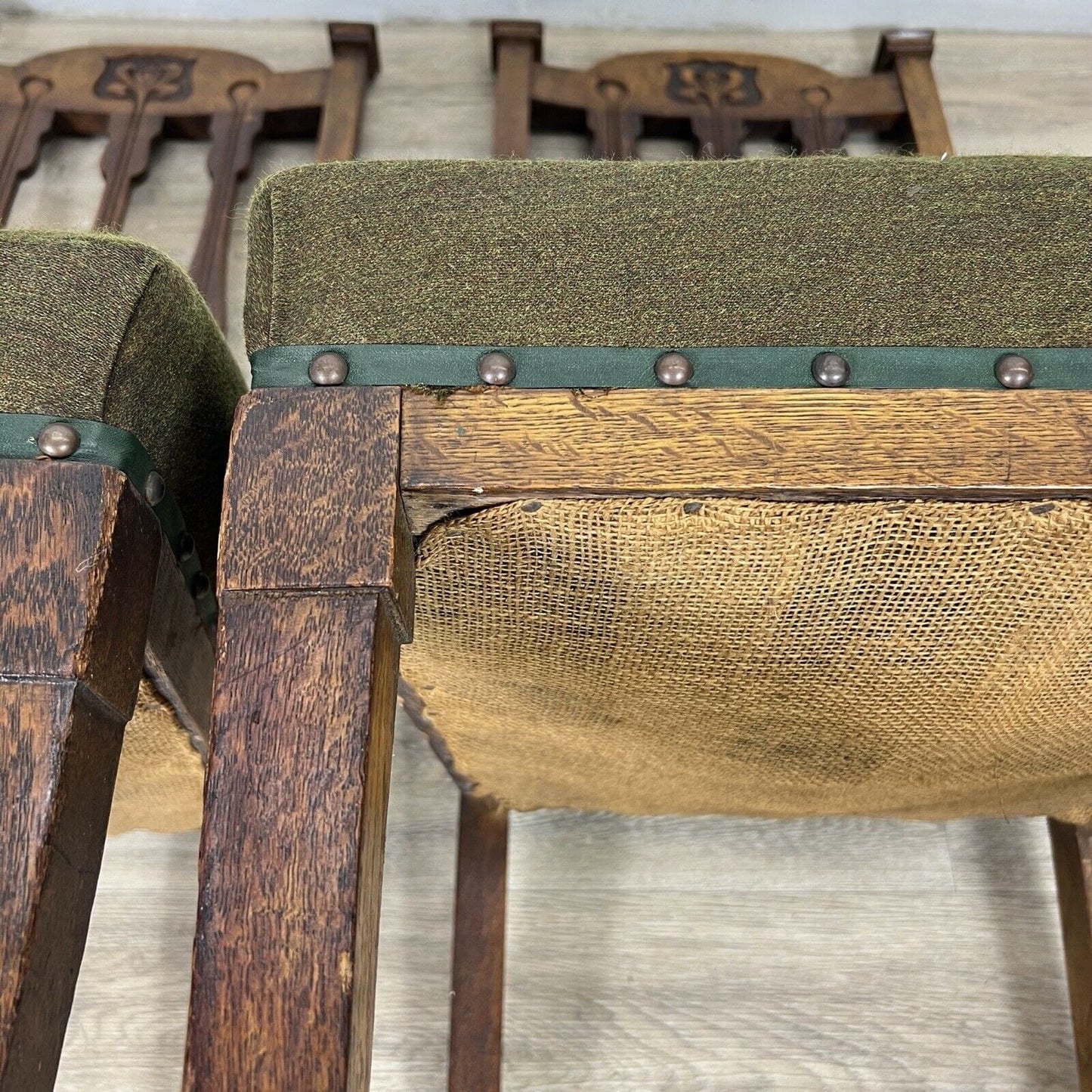 Set di quattro sedie d'epoca in legno antiche stile art nouveau Inglesi anni 30 Categoria Sedie