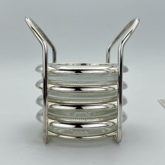 Set di quattro sottobicchieri vintage in vetro e silver plate posacenere antico Categoria  Sheffield & Argento