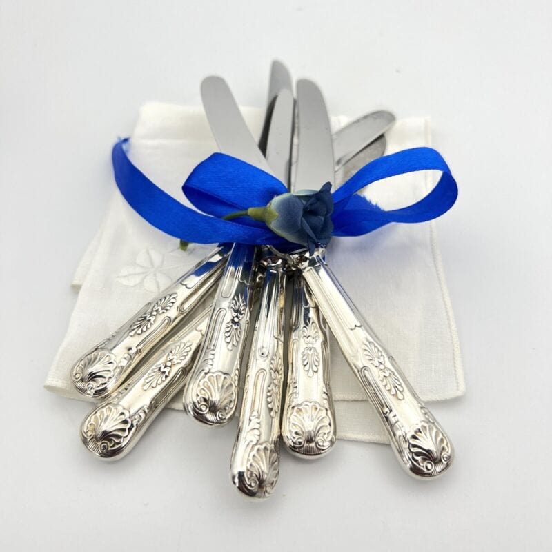 Set di sei coltelli antichi in argento sheffield silver plate per dolce anni 70 Categoria Sheffield & Argento