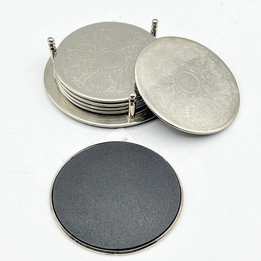 Set di sei sottobicchieri vintage in silver plate sottobottiglia inciso per vino Categoria Sheffield & Argento