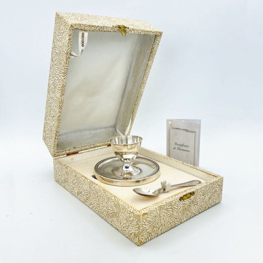 Set portauovo in argento 800 con cucchiaino porta uovo anni 60 vintage Colazione Categoria  Sheffield & Argento