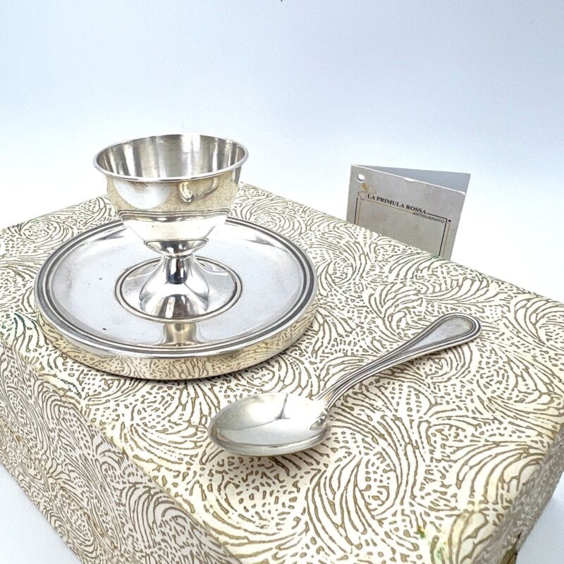 Set portauovo in argento 800 con cucchiaino porta uovo anni 60 vintage Colazione Categoria Sheffield & Argento