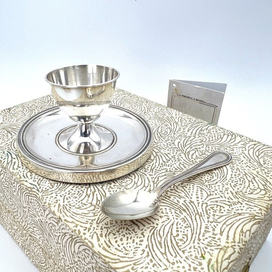 Set portauovo in argento 800 con cucchiaino porta uovo anni 60 vintage Colazione Categoria  Sheffield & Argento