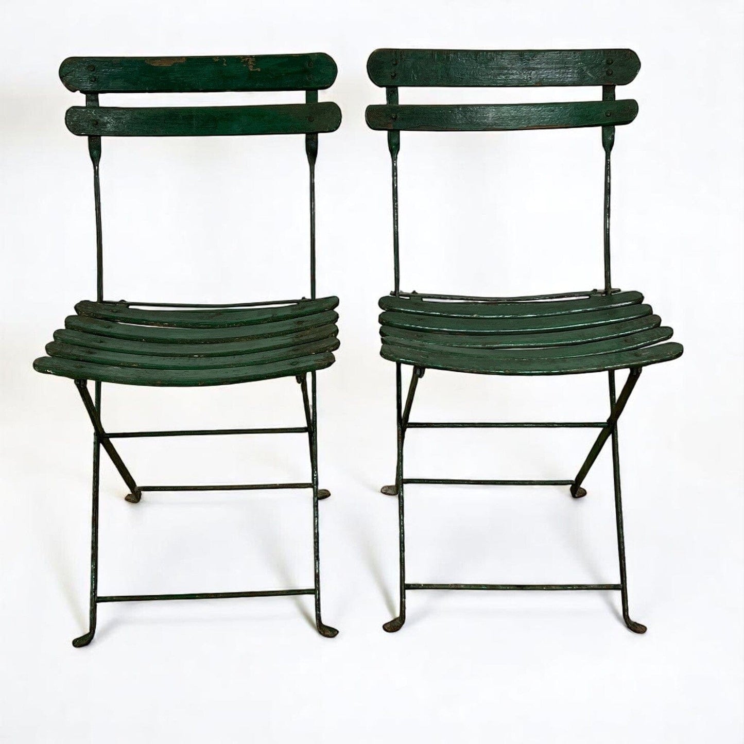 Set Sedie Antiche pieghevole richiudibile verdi in legno da giardino Shabby '30 Categoria Sedie