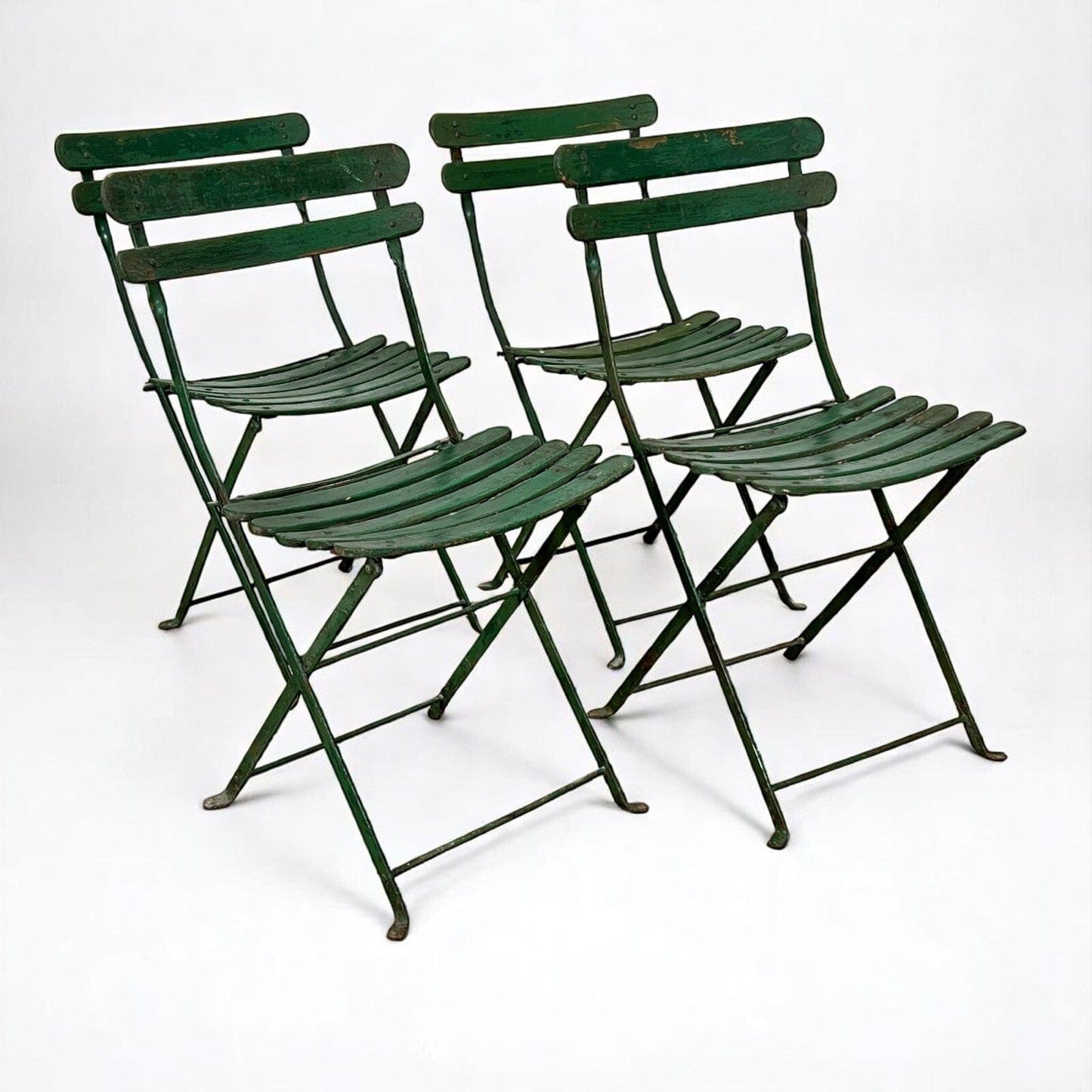 Set Sedie Antiche pieghevole richiudibile verdi in legno da giardino Shabby '30 Categoria Sedie