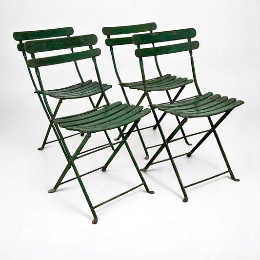 Set Sedie Antiche pieghevole richiudibile verdi in legno da giardino Shabby '30 Categoria  Sedie