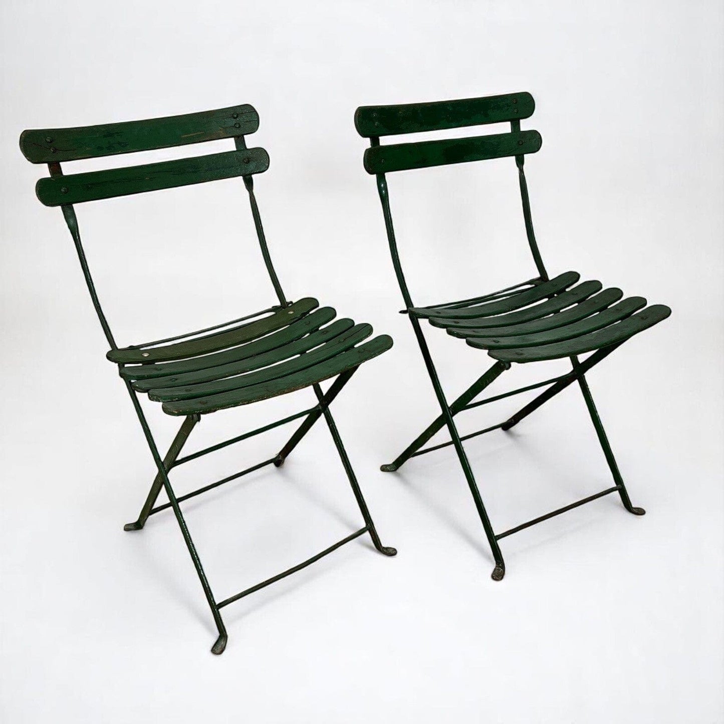 Set Sedie Antiche pieghevole richiudibile verdi in legno da giardino Shabby '30 Categoria Sedie