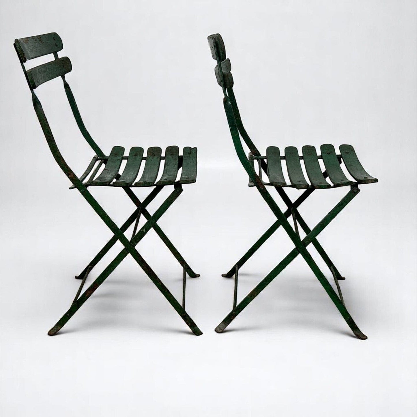 Set Sedie Antiche pieghevole richiudibile verdi in legno da giardino Shabby '30 Categoria Sedie