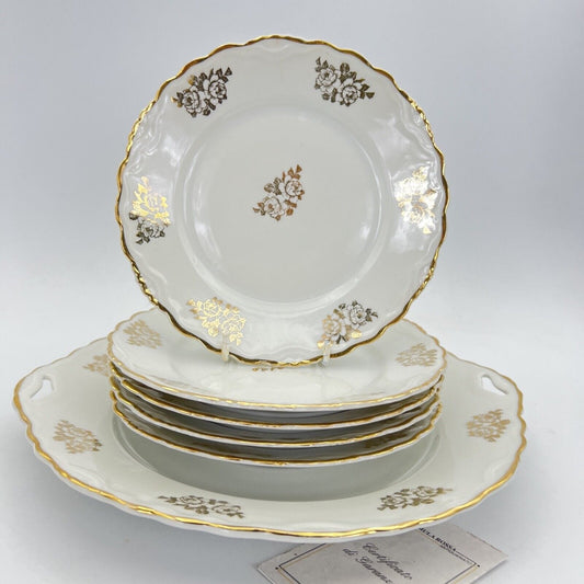 Set servizio di piatti antichi in porcellana Bavaria bianca piattini oro Natale Categoria  Piatti e Piattini