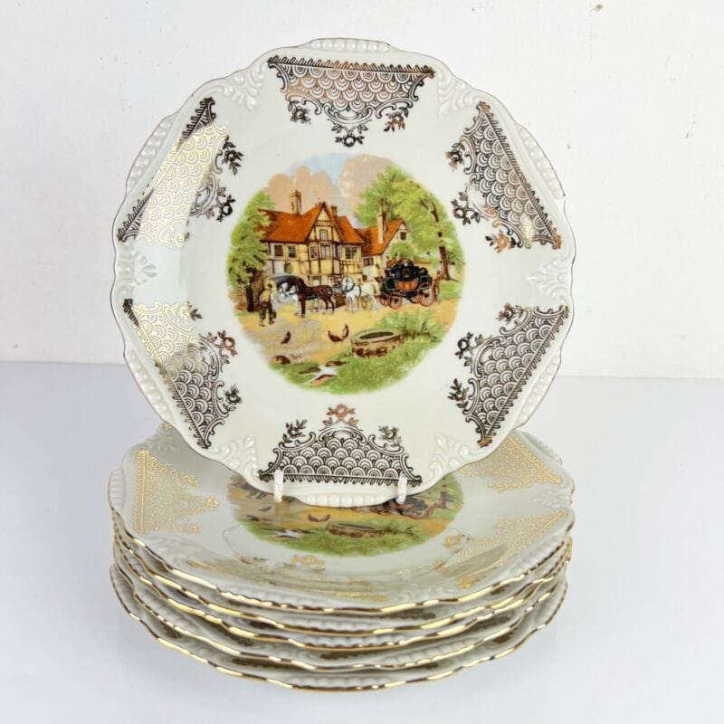 Set servizio di piatti piattini antichi in ceramica Bavaria Stazione ferroviaria Categoria  Piatti e Piattini