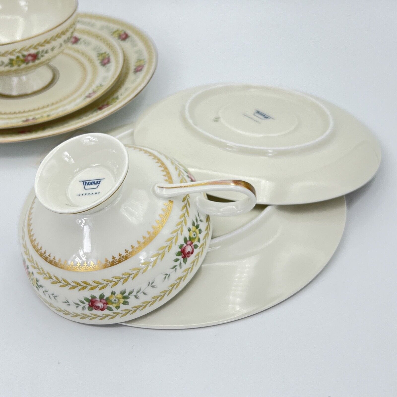 Set Tazze da tè the per 2 antica in porcellana tedesca Bavaria Thomas fiori oro Categoria  Servizio tazze - Tazze