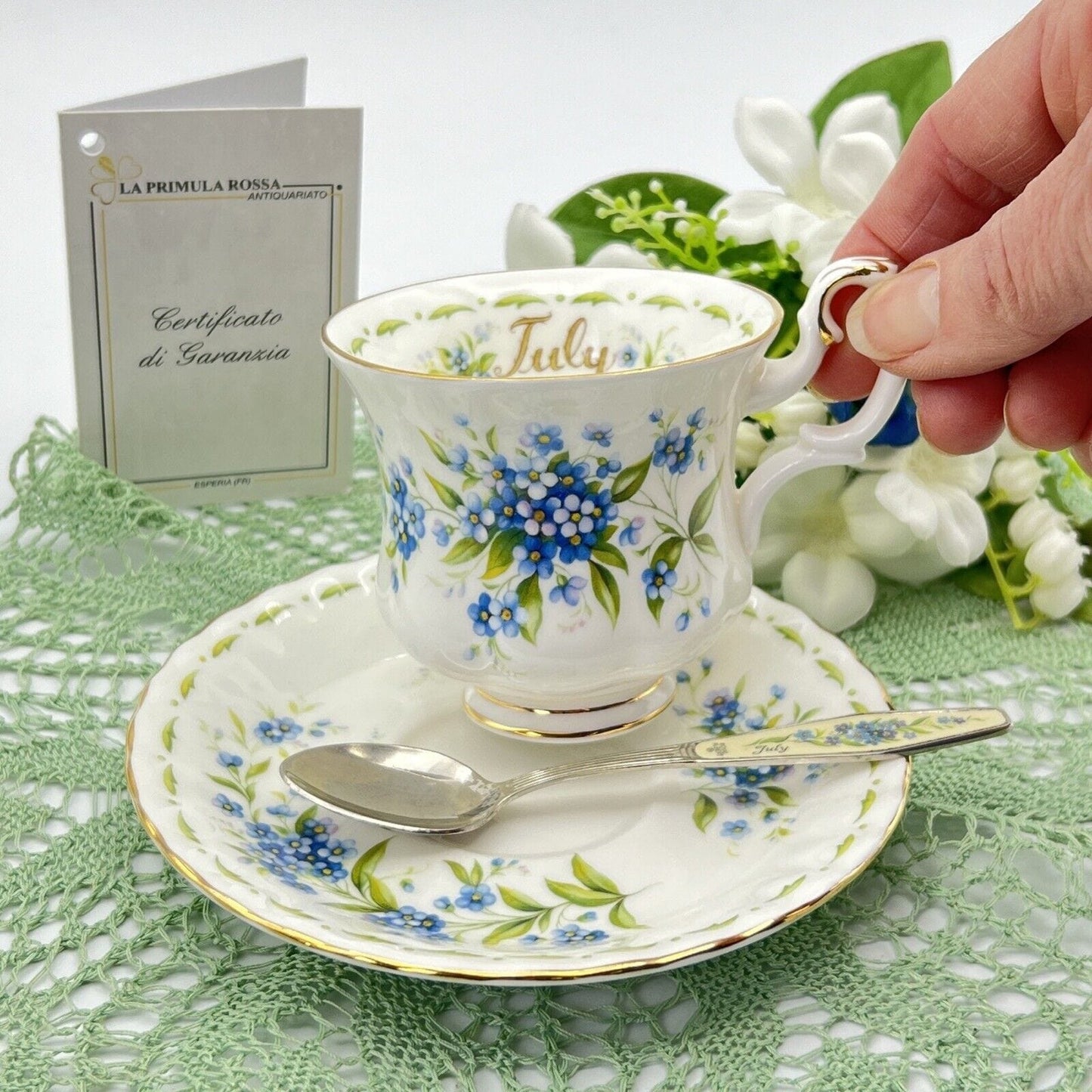 Set Tazzina e cucchiaino porcellana Royal Albert mese da caffè inglese Luglio Categoria  Servizio tazze - Tazze