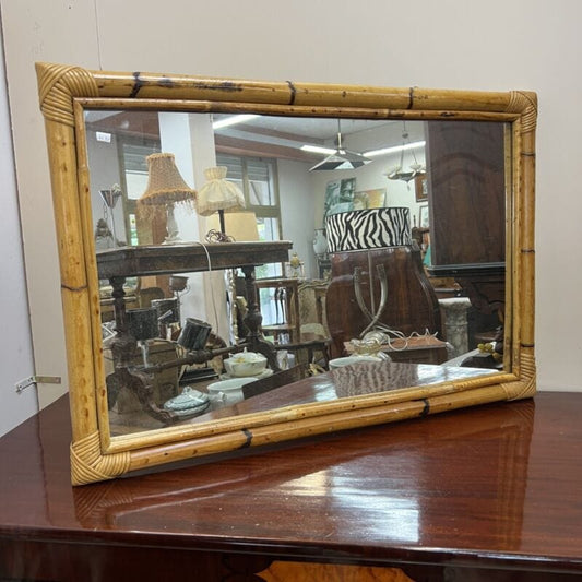 Specchio con cornice in legno di bambu e rattan vintage Modernariato anni 70 Categoria  Complementi d'arredo