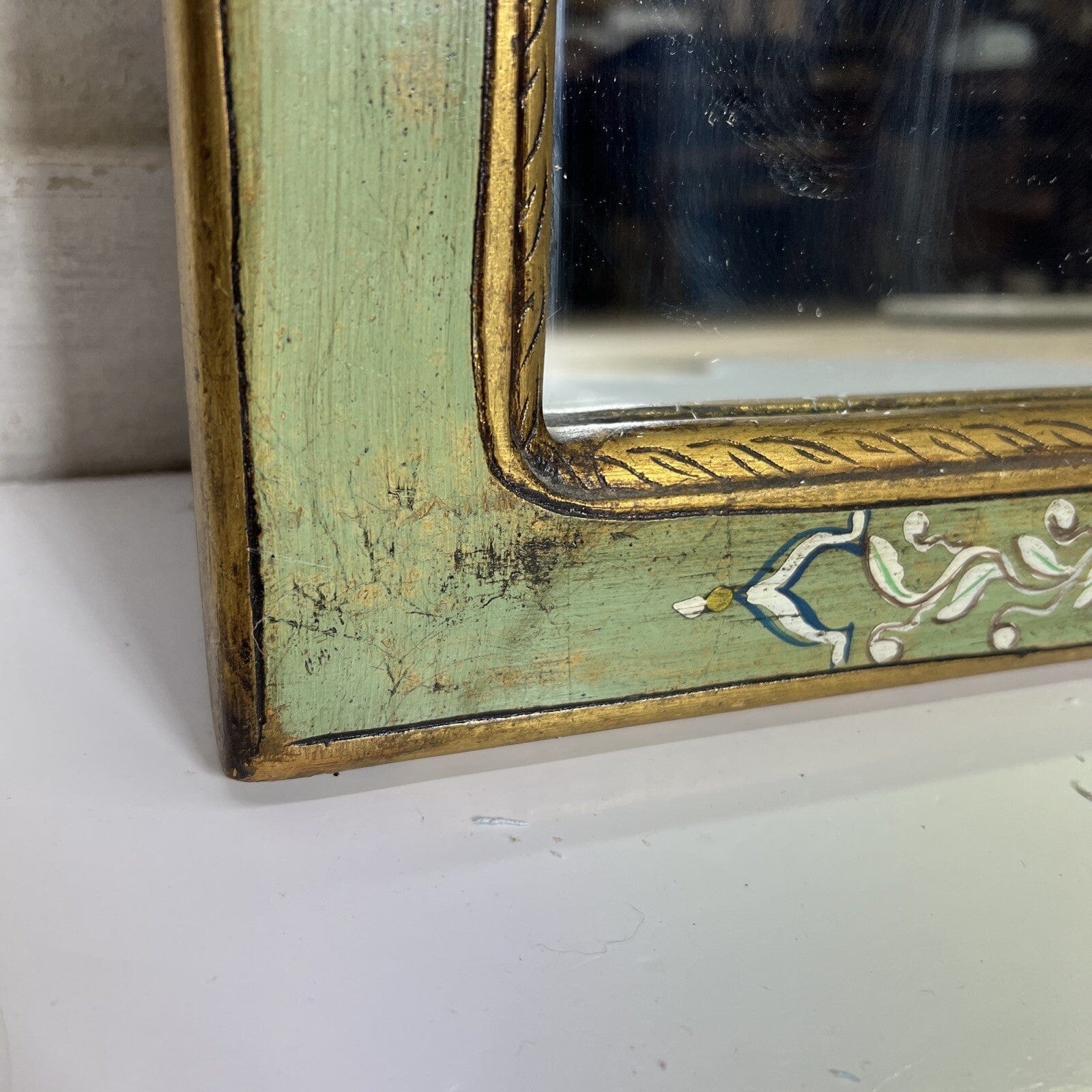 Specchio da parete stile Veneziano vintage antica specchiera Dipinta Verde Categoria  Specchi e Cornici