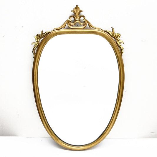 Specchio Specchiera antica vintage in legno dorata cornice ovale oro con cimasa Categoria  Specchi e Cornici