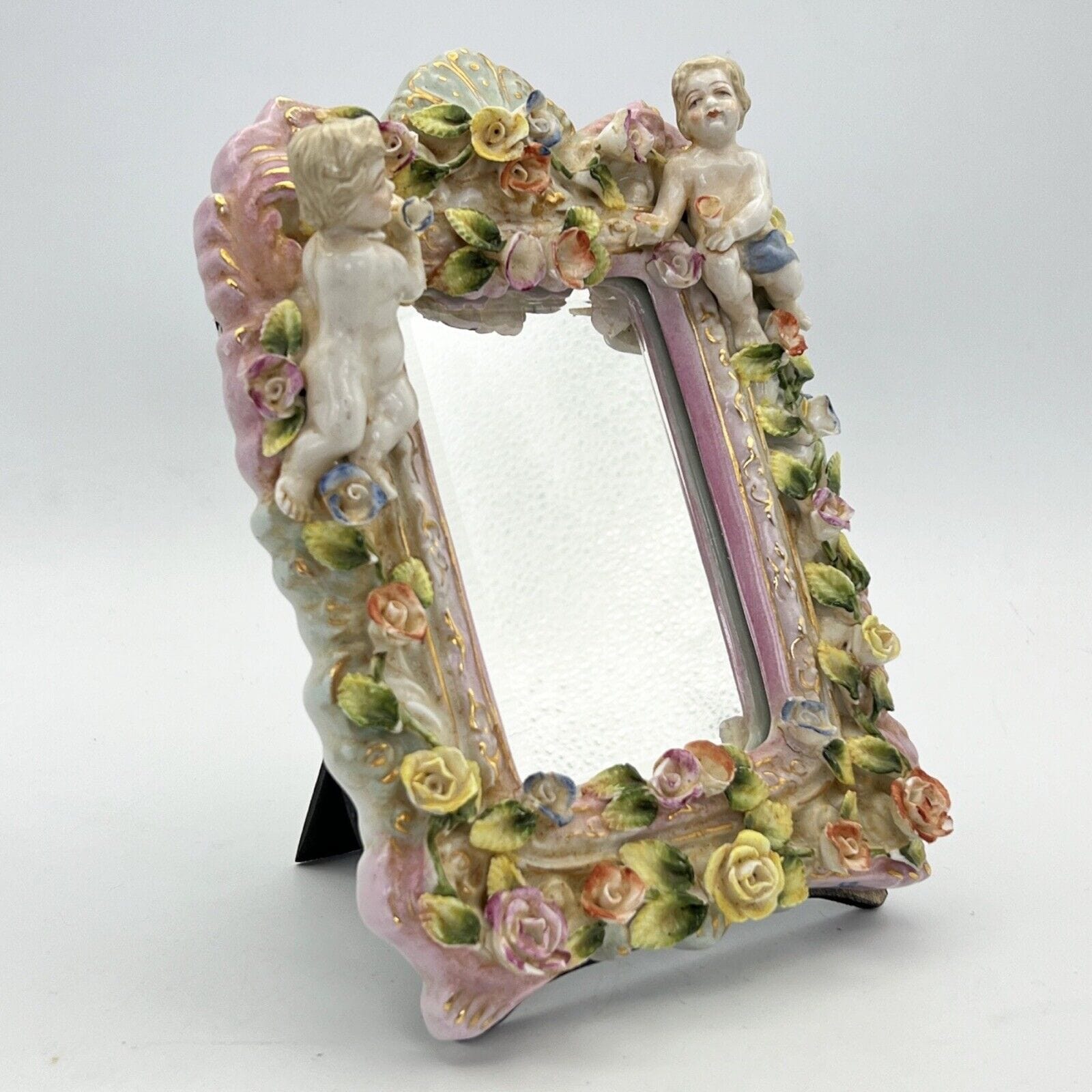 Specchio Vintage da toilette in porcellana Specchietto stile Meissen Cherubini Categoria  Altro