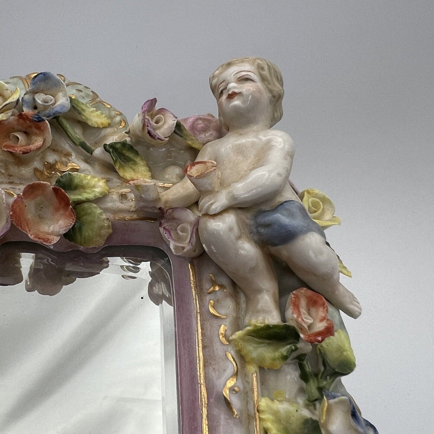 Specchio Vintage da toilette in porcellana Specchietto stile Meissen Cherubini Categoria  Altro