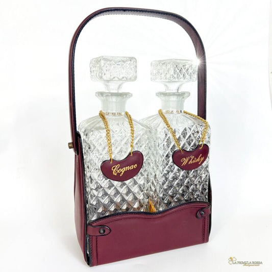 Tantalo Porta bottiglie di Liquore Vintage Whisky Cognac Decanter in Pelle Vetro Categoria  Sheffield & Argento