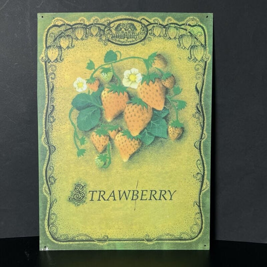 Targa in metallo Vintage retro Decorazione da parete murale fiore Fragole Categoria  Arte e antiquariato:Modernariato:Targhe e pubblicità