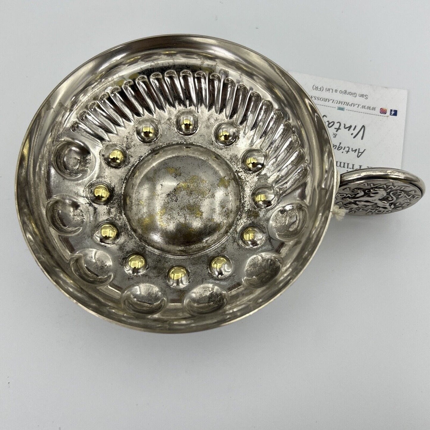 Tastevin in metallo Argentato francese Lione Vintage Silver Plated Enoteca Categoria Sheffield & Argento
