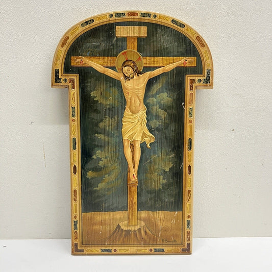 Tavola Crocifissione di Gesù Cristo in legno Icona religiosa Vintage Crocifisso Categoria  Oggetti sacri - rosari