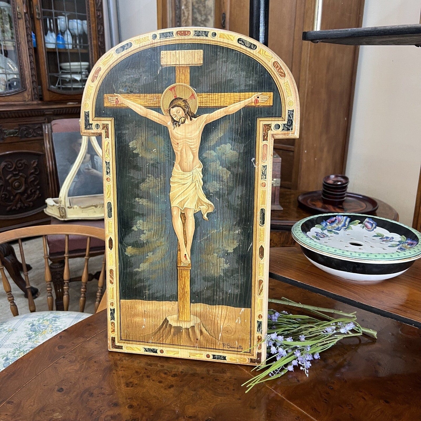 Tavola Crocifissione di Gesù Cristo in legno Icona religiosa Vintage Crocifisso Categoria  Oggetti sacri - rosari