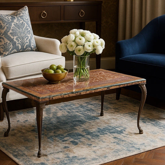 Tavolino antico rettangolare in ottone e alabastro tavolo basso da salotto marmo Categoria  Tavoli - tavolinetti