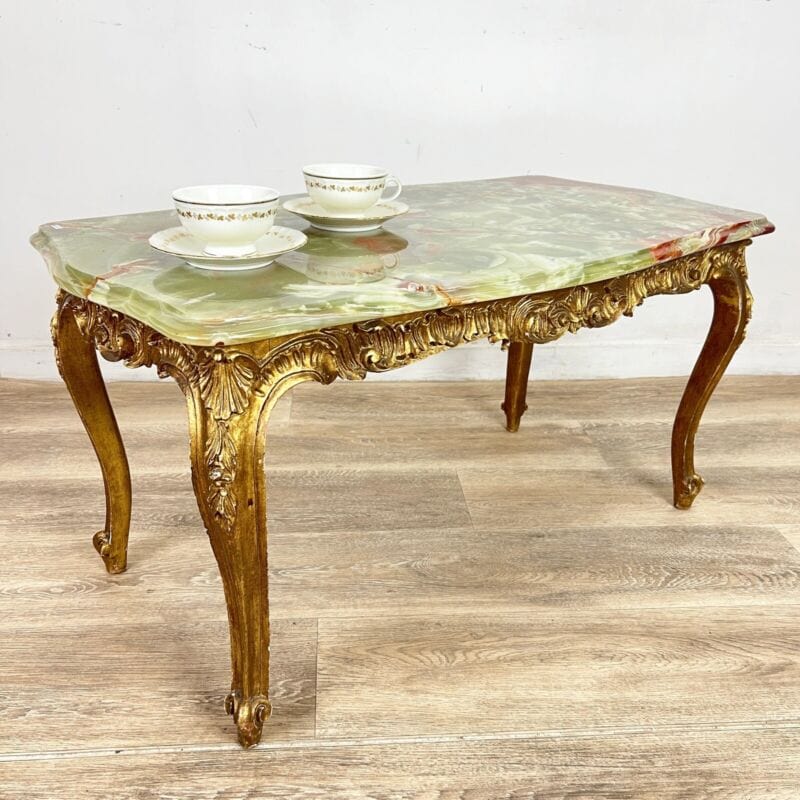 Tavolino antico stile barocco oro in legno e onice tavolo basso da salotto marmo Categoria  Tavoli - tavolinetti
