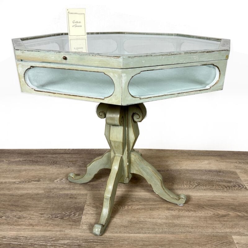Tavolino bacheca antica tavolo vetrina espositore basso verde Provenzale Shabby Categoria  Arredamento