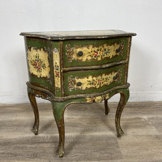 Tavolino con cassetti laccato comodino dipinto in stile veneziano mobile antico Categoria  Comò & Cassettiere