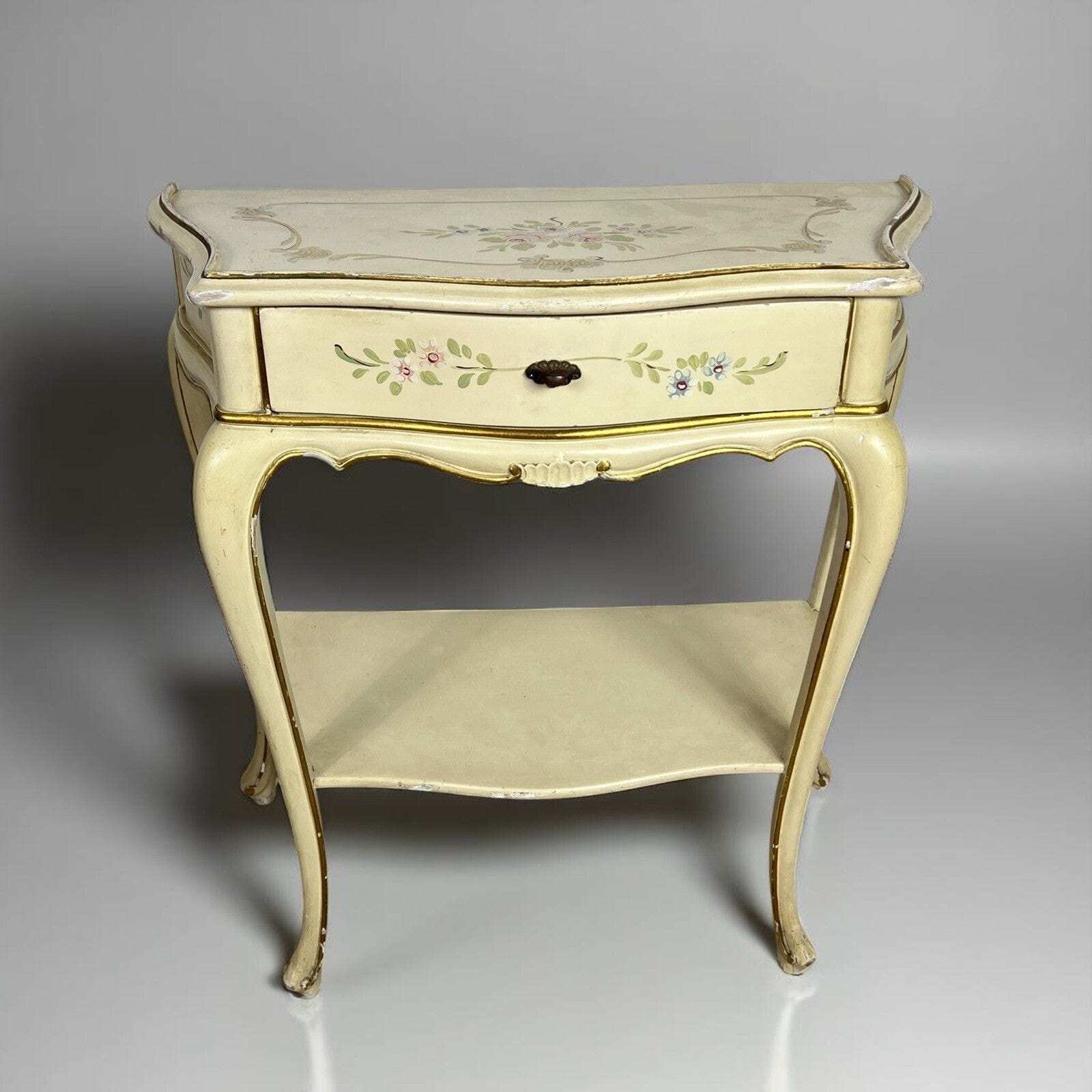 Tavolino con cassetto laccato comodino dipinto in stile veneziano mobile antico Categoria  Comodini