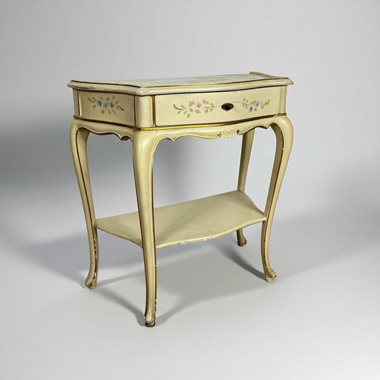 Tavolino con cassetto laccato comodino dipinto in stile veneziano mobile antico Categoria  Comodini