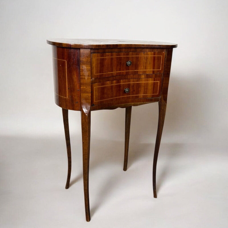 Tavolino intarsiato stile antico Luigi XV Mobile porta telefono con 2 cassetti Categoria  Tavoli - tavolinetti