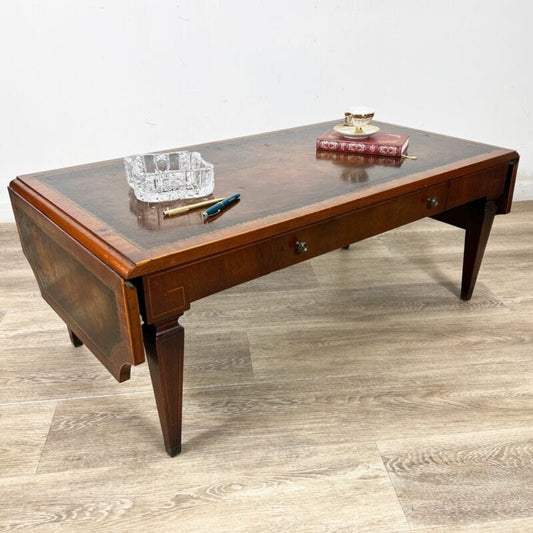 Tavolino tavolo antico da salotto basso in legno piano pelle con alette vintage Categoria  Tavoli - tavolinetti