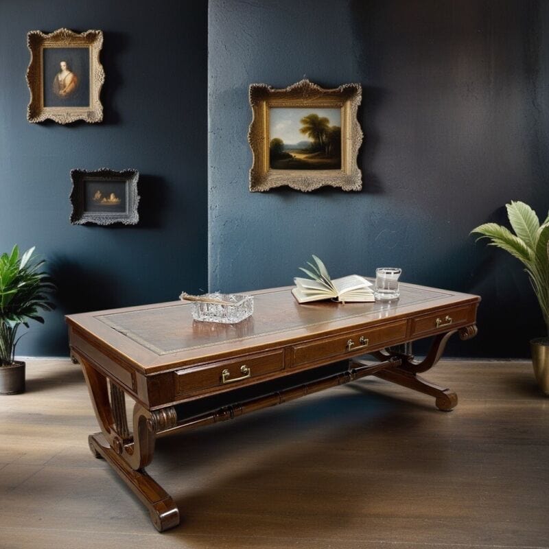 Tavolino tavolo antico da salotto basso in legno piano pelle per ufficio vintage Categoria  Tavoli - tavolinetti