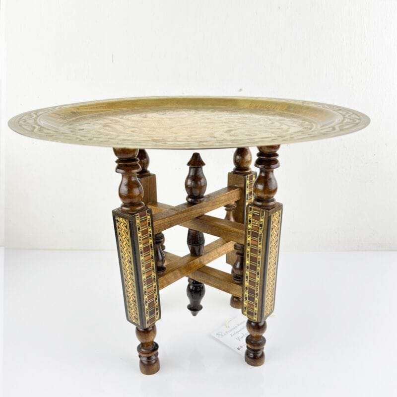 Tavolino tavolo orientale basso da the tè in legno pieghevole vassoio ottone Categoria Tavoli - tavolinetti