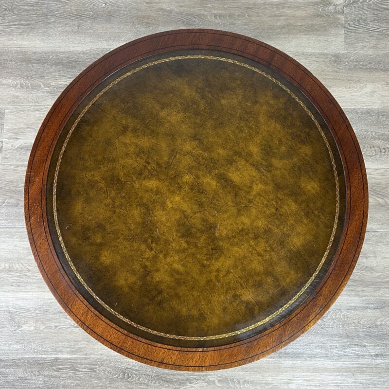 Tavolino tavolo rotondo antico da salotto basso in legno piano pelle per vintage Categoria  Tavoli - tavolinetti