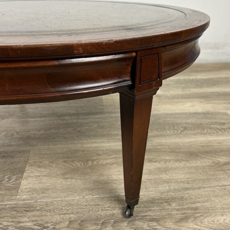 Tavolino tavolo rotondo antico da salotto basso in legno piano pelle per vintage Categoria  Tavoli - tavolinetti