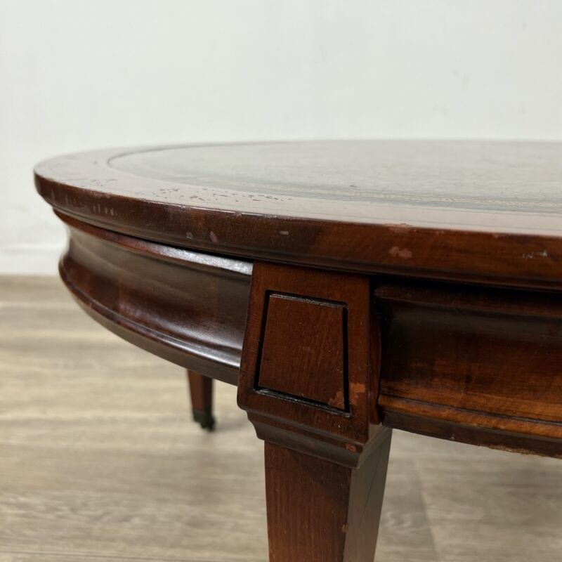 Tavolino tavolo rotondo antico da salotto basso in legno piano pelle per vintage Categoria  Tavoli - tavolinetti